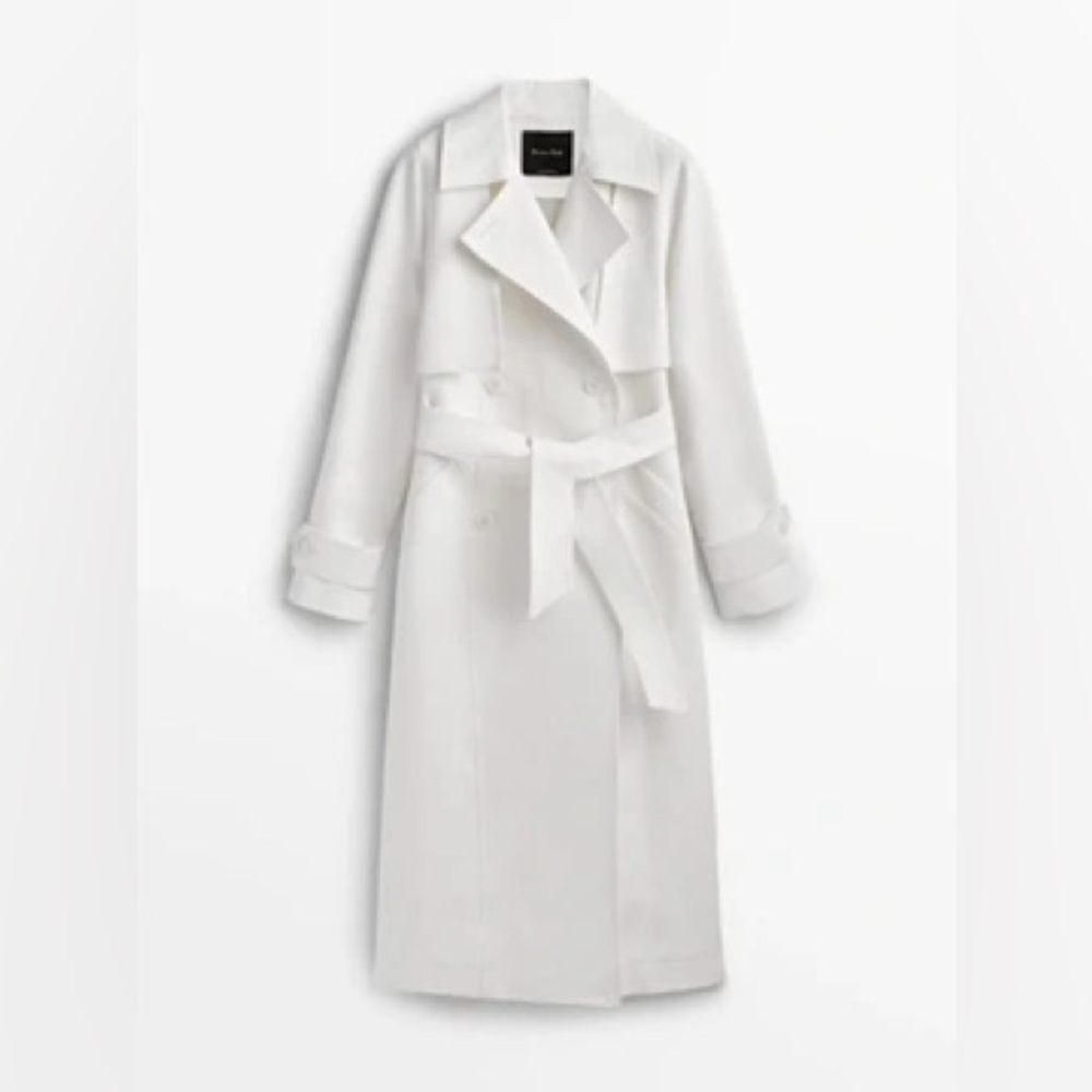 Massimo Dutti trench coat duster casual classic cream off-white with belt - Picture 1 of 12